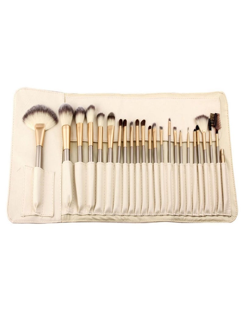 Generic 24-Piece Professional Makeup Brush Set With Bag Beige/Gold/Brown  - Image 2
