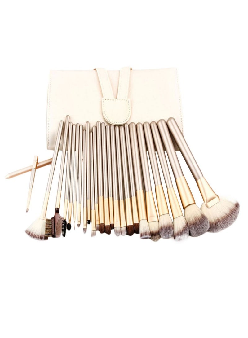 Generic 24-Piece Professional Makeup Brush Set With Bag Beige/Gold/Brown  - Image 1