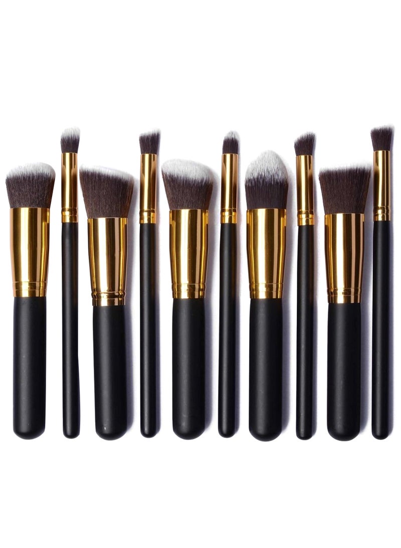 Generic 10-Piece Professional Makeup Brush Set Black/Gold/White  - Image 2