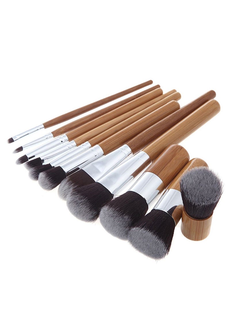 Generic 11-Piece Professional Makeup Brush Set With Storage Bag White/Brown/Black  - Image 2