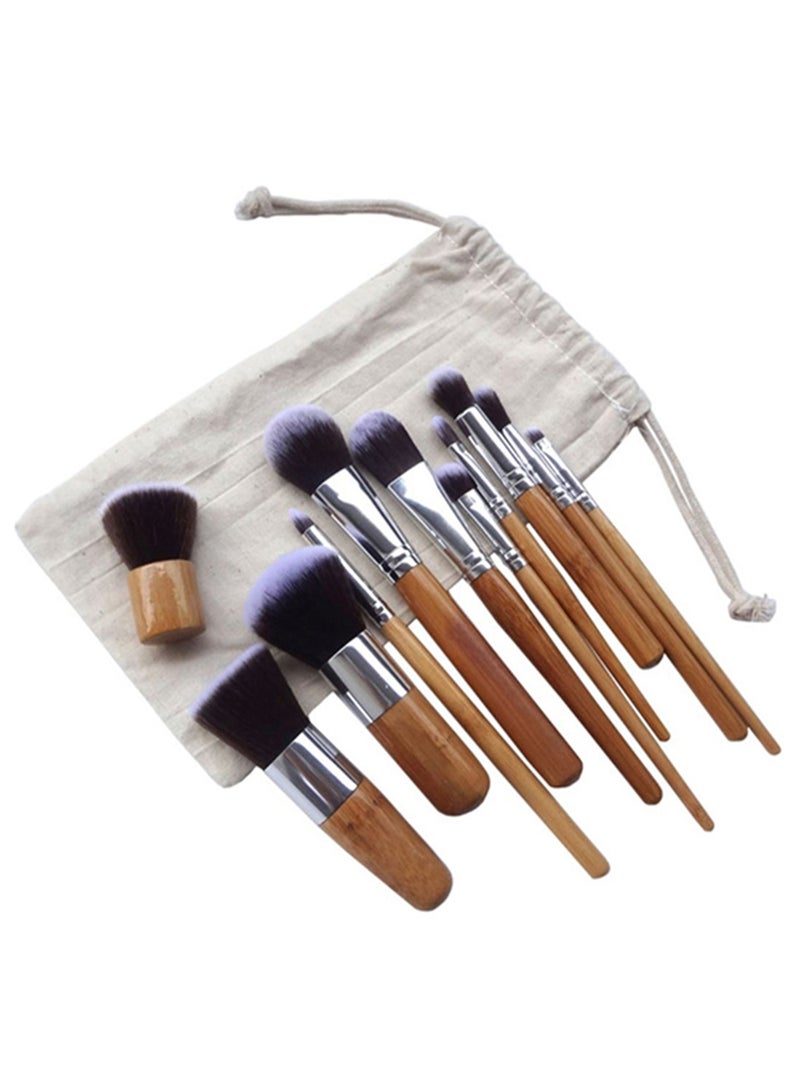 Generic 11-Piece Professional Makeup Brush Set With Storage Bag White/Brown/Black  - Image 1