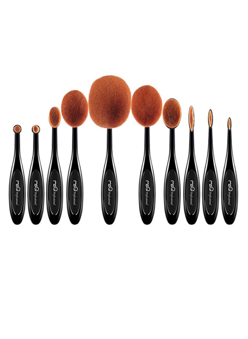 طقم فرش مكياج على شكل فرشاة أسنان من 10 قطع أسود/بني - Image 1