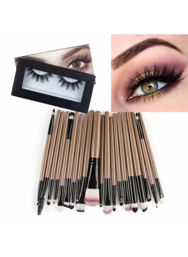 20-Piece Makeup Brush Set With 1 Pair Artificial Eyelashes Gold/Black/White - Image 1