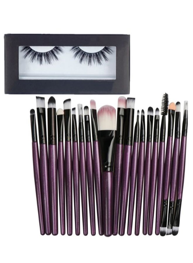 20-Piece Makeup Brush Set With Artificial Eyelashes Purple/Black/White