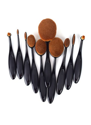 10-Piece Oval Makeup Brush Set Black/Brown