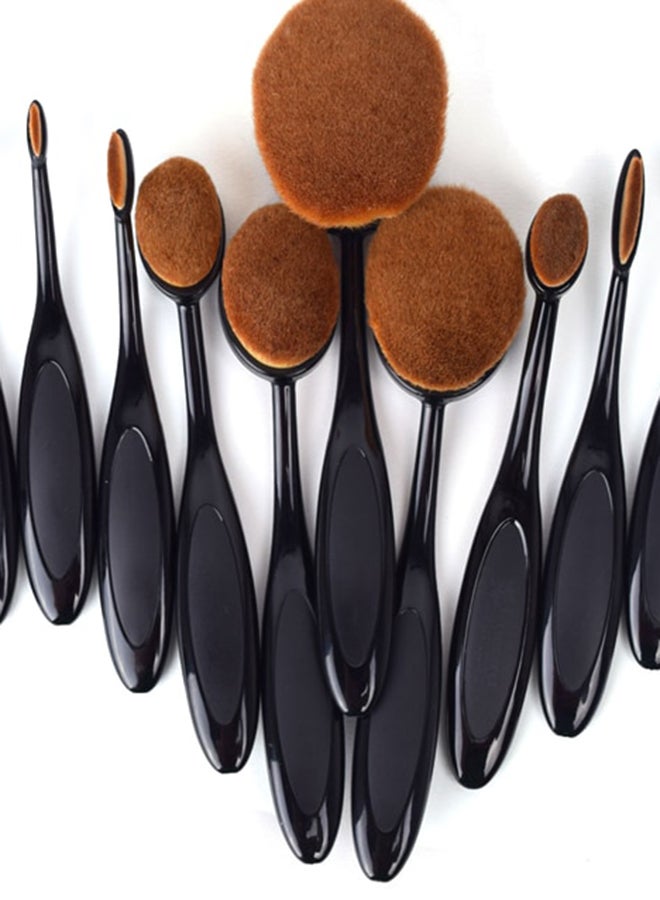 طقم فراشي مستحضرات تجميل بيضاوية الشكل مكوّن من 10 قطع أسود/بني - Image 2