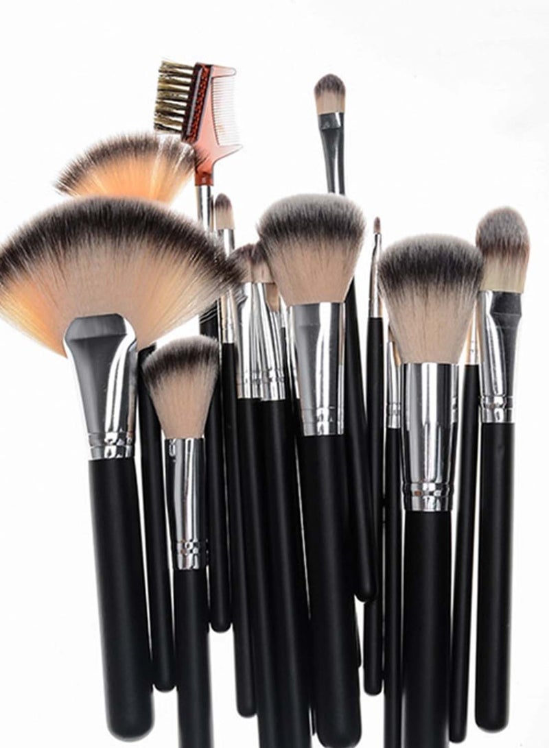 طقم فٌرش لمستحضرات التجميل مكون من 18 قطعة مع حقيبة أسود/بيج/فضي - Image 2