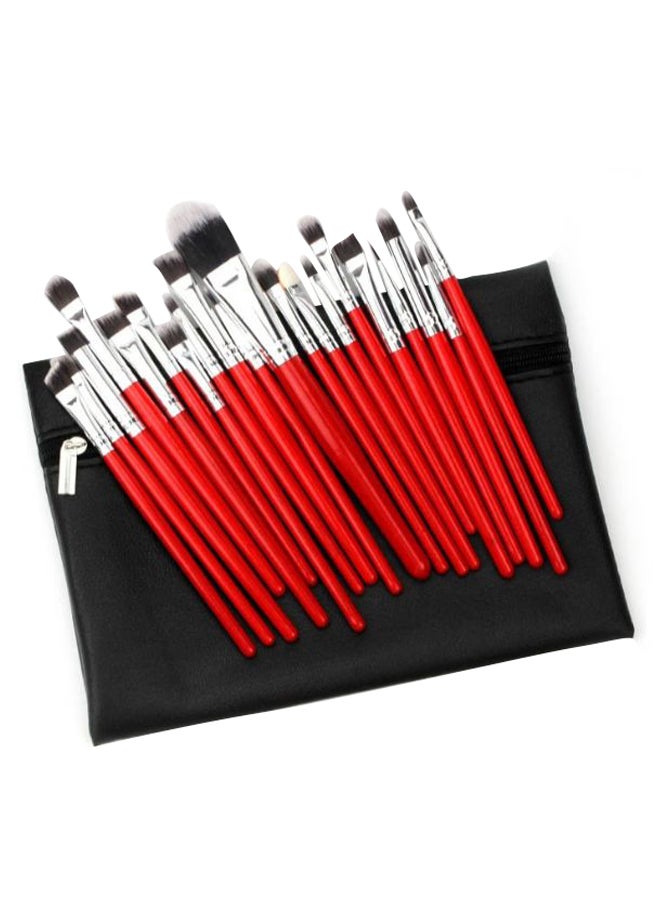 Generic 20-Piece Makeup Brush Set With Storage Bag Red/Silver/Black  - Image 1