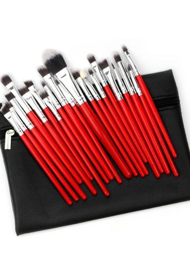 Generic 20-Piece Makeup Brush Set With Storage Bag Red/Silver/Black  - Image 2