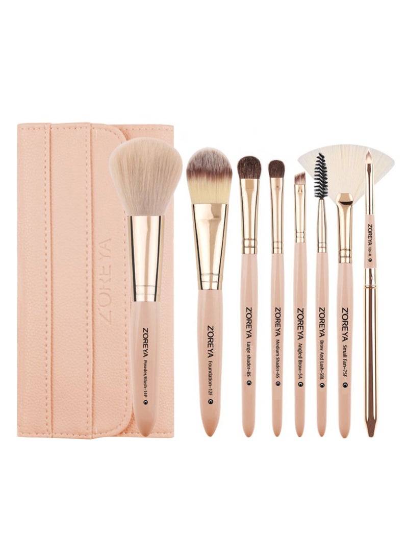 Z'OREYA 8-Piece Rat-Tail Handle Makeup Brush Set Light Pink/Gold - Image 1