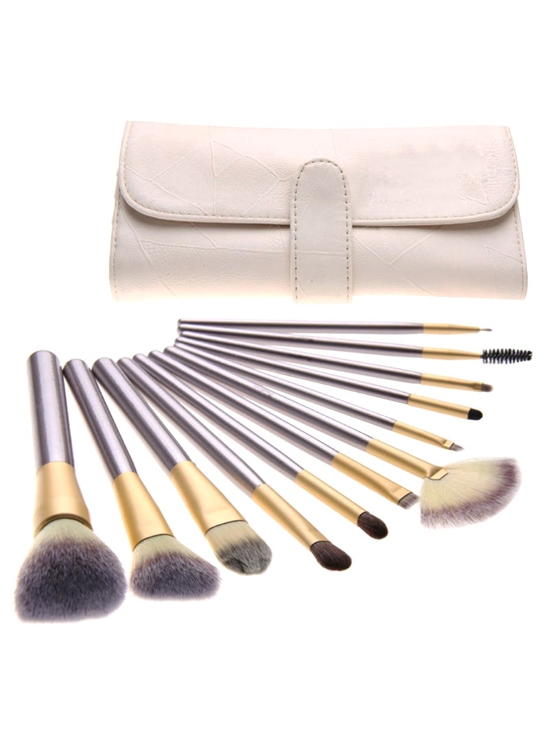 12-Piece Eye Makeup Brush Set With Bag Silver/Gold/White - Image 1