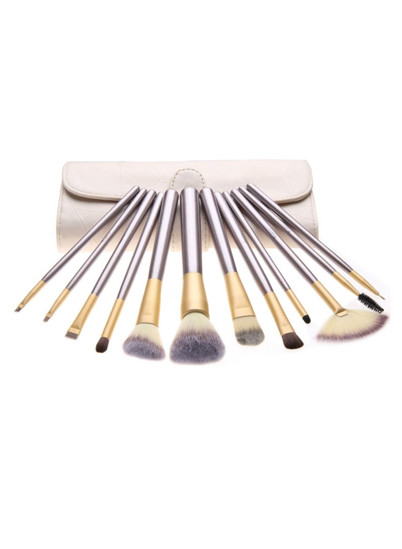 12-Piece Eye Makeup Brush Set With Bag Silver/Gold/White - Image 2