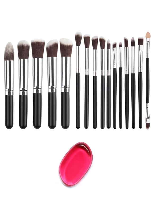 16-Piece Professional Makeup Brush Set With Puff Black/Silver/Brown - Image 1
