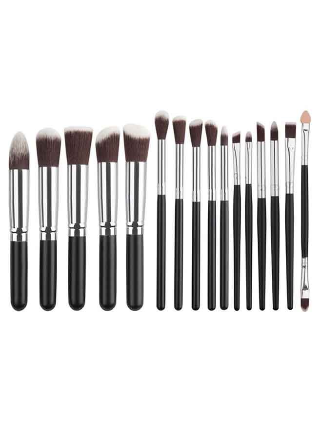 16-Piece Professional Makeup Brush Set With Puff Black/Silver/Brown - Image 2