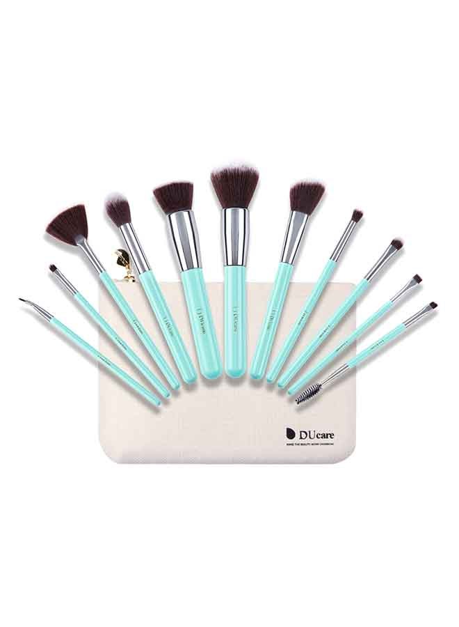 11-Piece Eyeshadow Makeup Brush Set With Case Blue/Silver/Brown - Image 2
