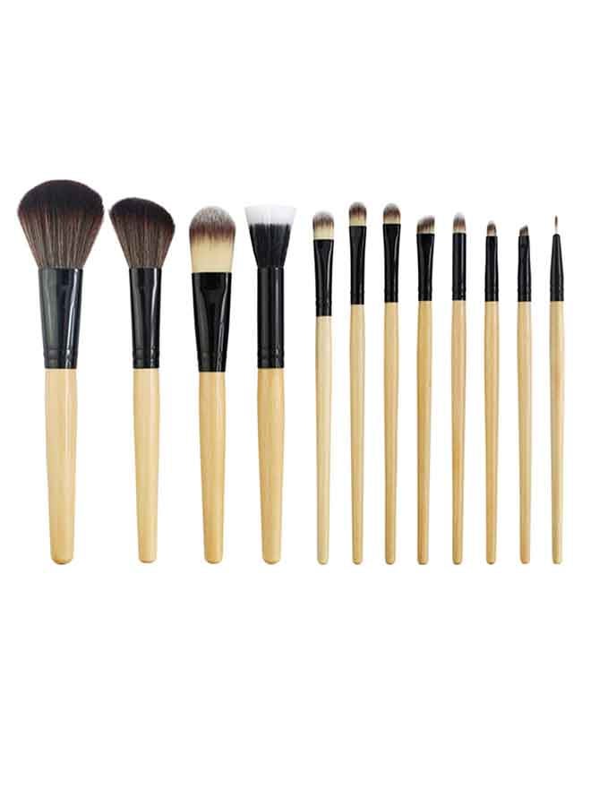 12-Piece Makeup Brush Set With Leopard Bag Beige/Black/Brown - Image 2
