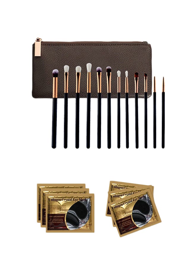 18-Piece Eye Makeup Brush And Collagen Eye Mask Set With Bag Multicolour - Image 1