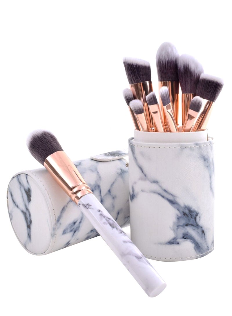 Generic 10-Piece Marble Pattern Makeup Brush Set With Bag White/Gold/Grey  - Image 2