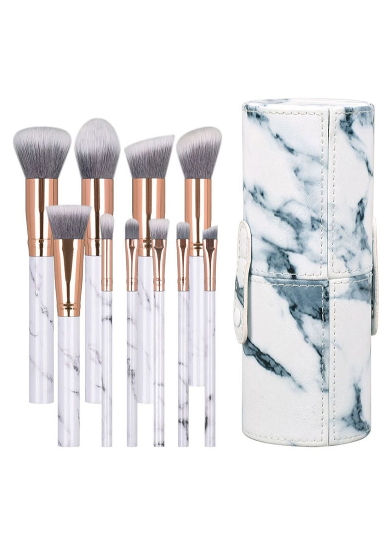 Generic 10-Piece Marble Pattern Makeup Brush Set With Bag White/Gold/Grey  - Image 1