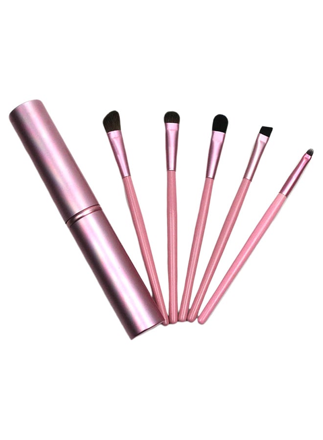 طقم فرش مكياج مكون من 5 قطع مع صندوق تخزين وردي - Image 1