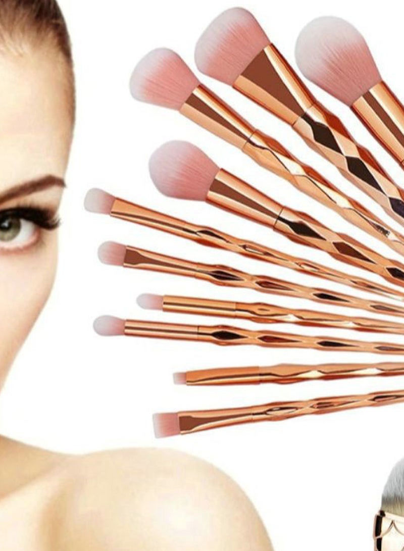 10-Piece Makeup Brush Set With Puff Brush Cleanser Egg And Fish Shape Brush Rose Gold/Pink/White - Image 2