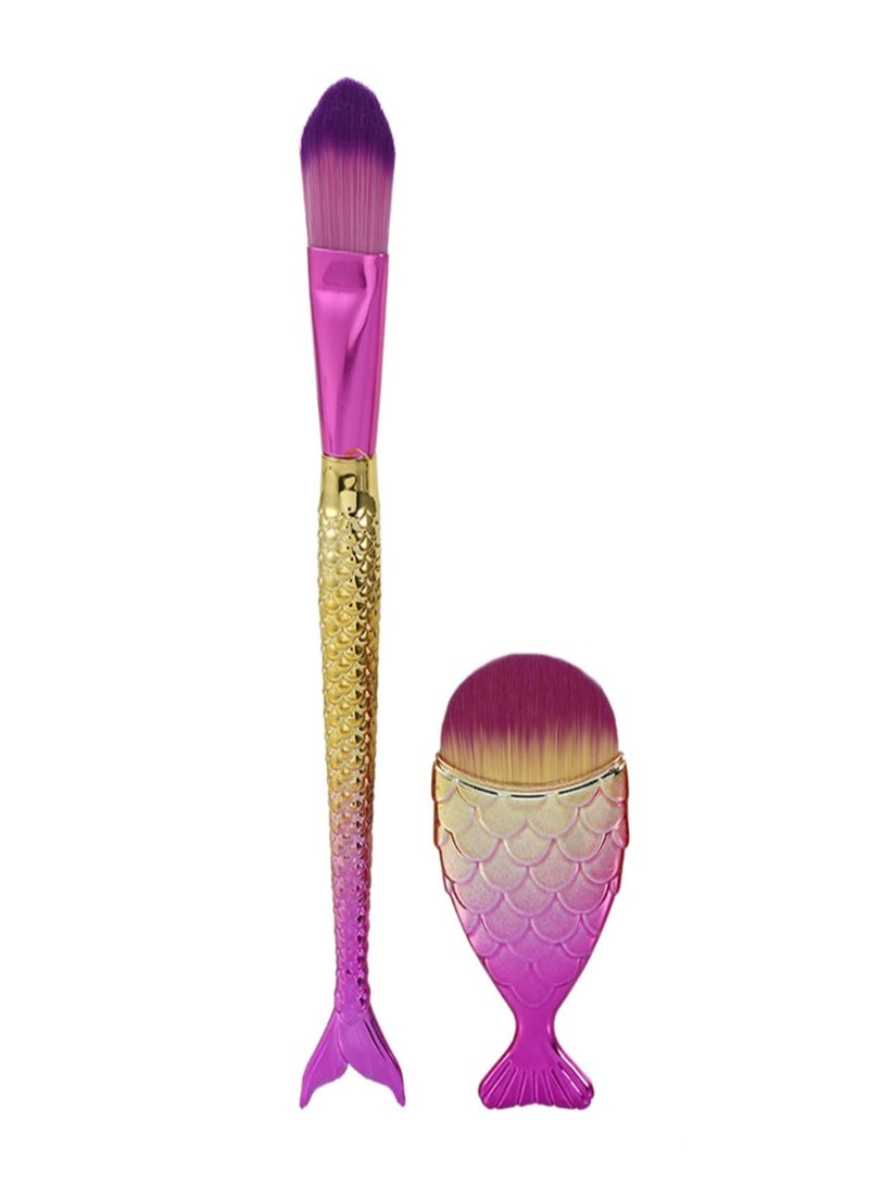 2-Piece Mermaid Fishtail Makeup Brush Set Pink/Gold - Image 1