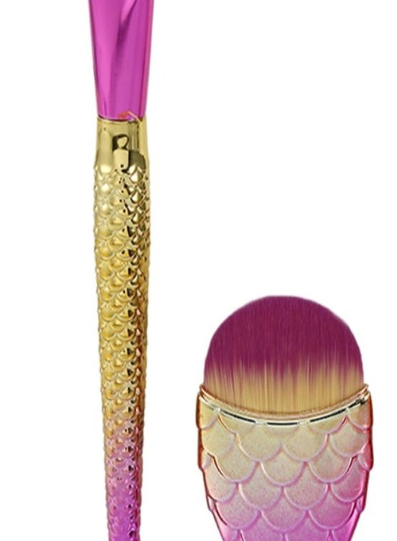 2-Piece Mermaid Fishtail Makeup Brush Set Pink/Gold - Image 2