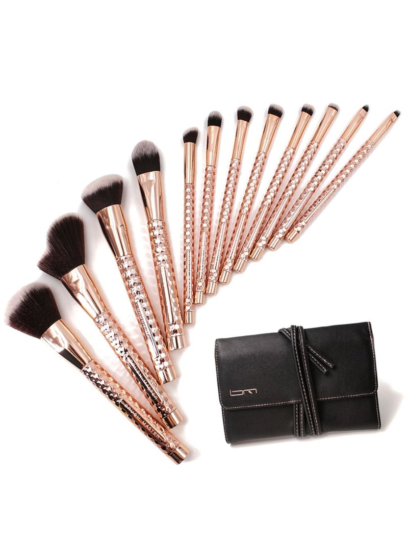 Generic 12-Piece Makeup Brush Set With Brush Bag Rose Gold/Black/White  - Image 1