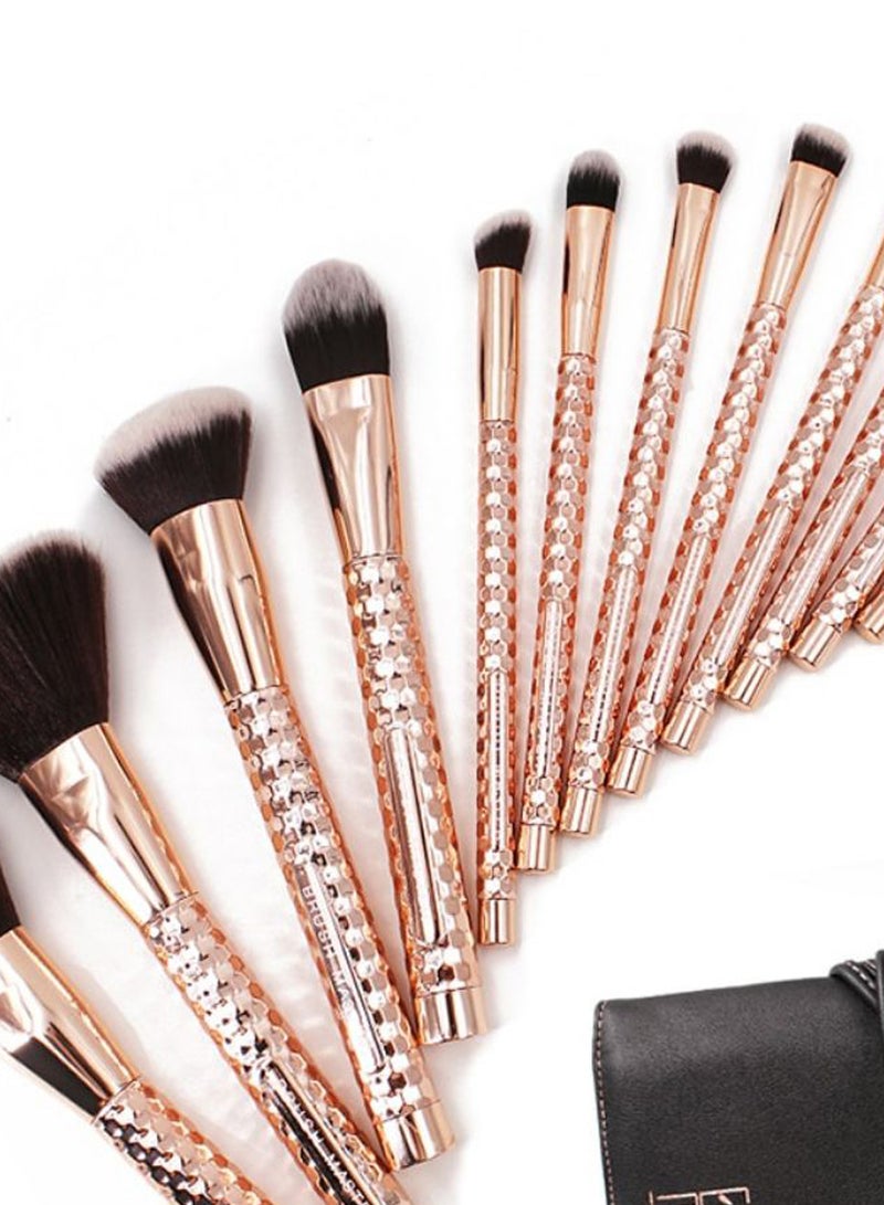 Generic 12-Piece Makeup Brush Set With Brush Bag Rose Gold/Black/White  - Image 2
