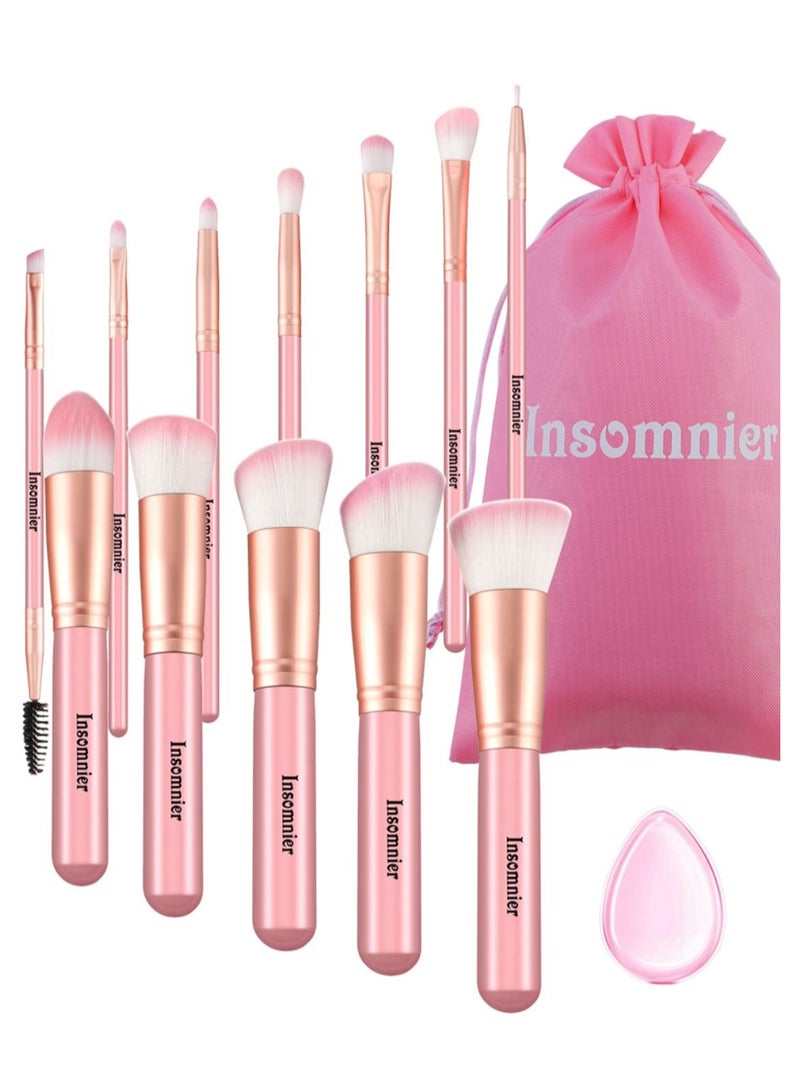 Generic 12-Piece Makeup Brush Set With Storage Bag And Powder Puff Pink/Gold/White  - Image 1
