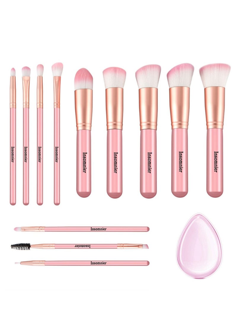 Generic 12-Piece Makeup Brush Set With Storage Bag And Powder Puff Pink/Gold/White  - Image 2
