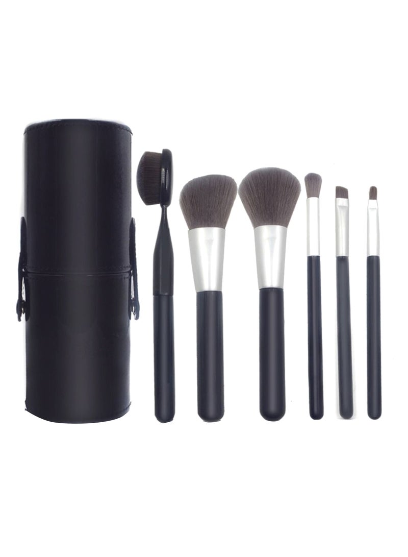 6-Piece Professional Makeup Brush Set With Storage Bucket Black/Silver/Brown - Image 1