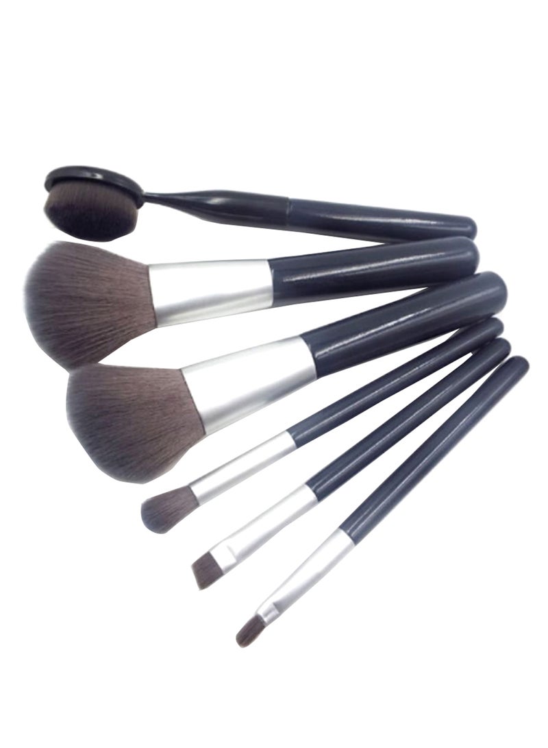 6-Piece Professional Makeup Brush Set With Storage Bucket Black/Silver/Brown - Image 2