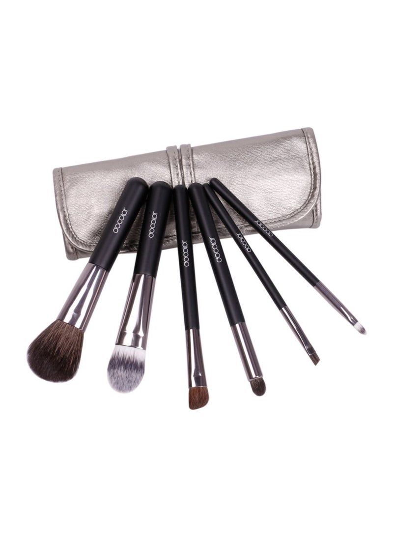 docolor 6-Piece Professional Makeup Brush Set With Bag Black/Silver/Brown - Image 1