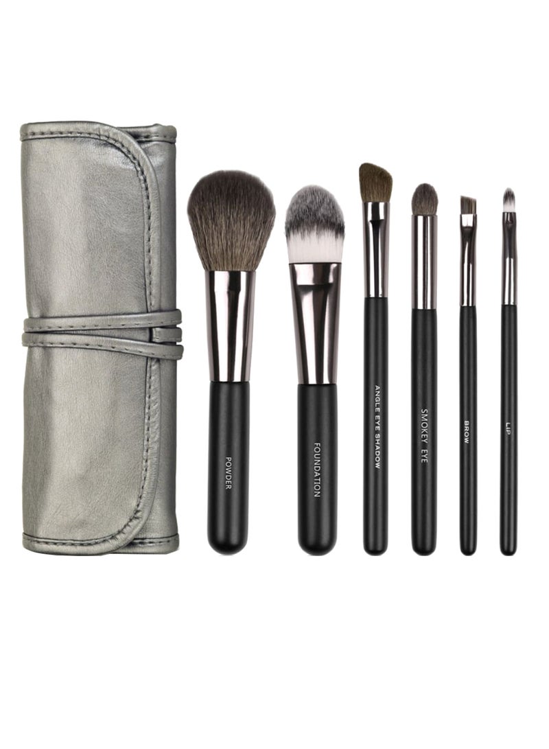 docolor 6-Piece Professional Makeup Brush Set With Bag Black/Silver/Brown - Image 2