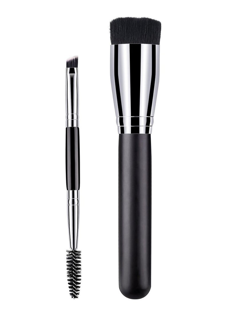 2-Piece Professional Eyelash And Powder Makeup Brush Set Black/Silver - Image 1