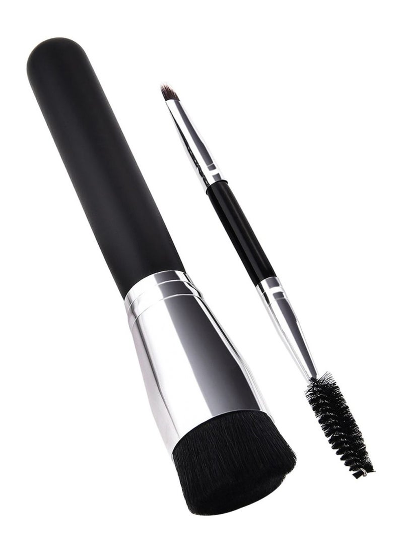 2-Piece Professional Eyelash And Powder Makeup Brush Set Black/Silver - Image 2