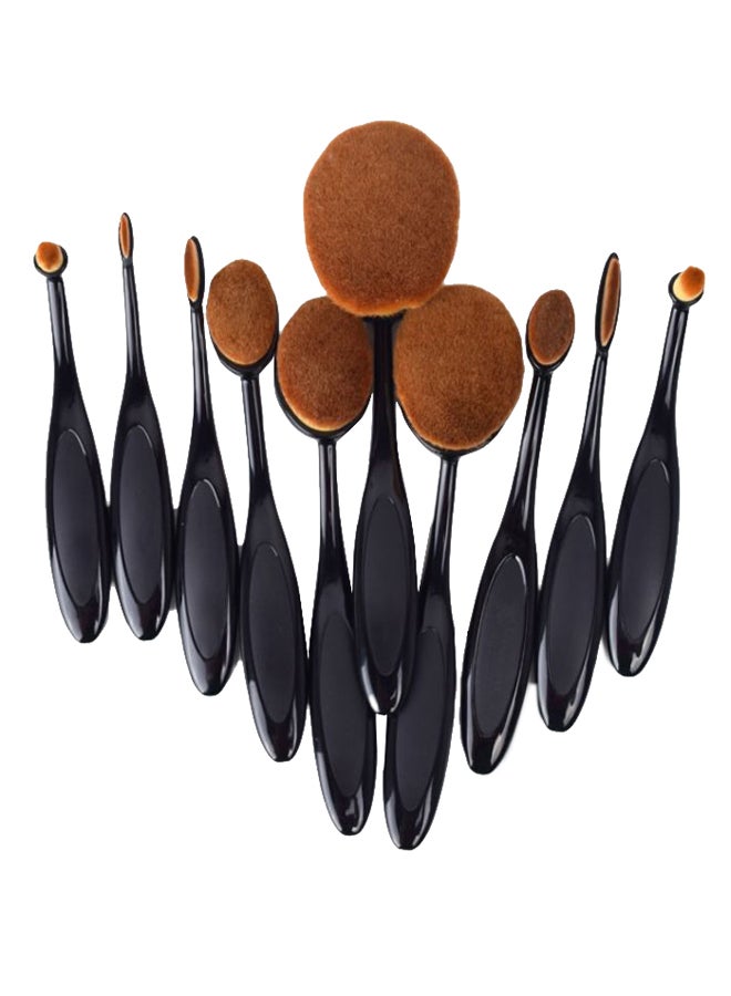 10-Piece Toothbrush Shape Makeup Brush Set Black/Brown - Image 1