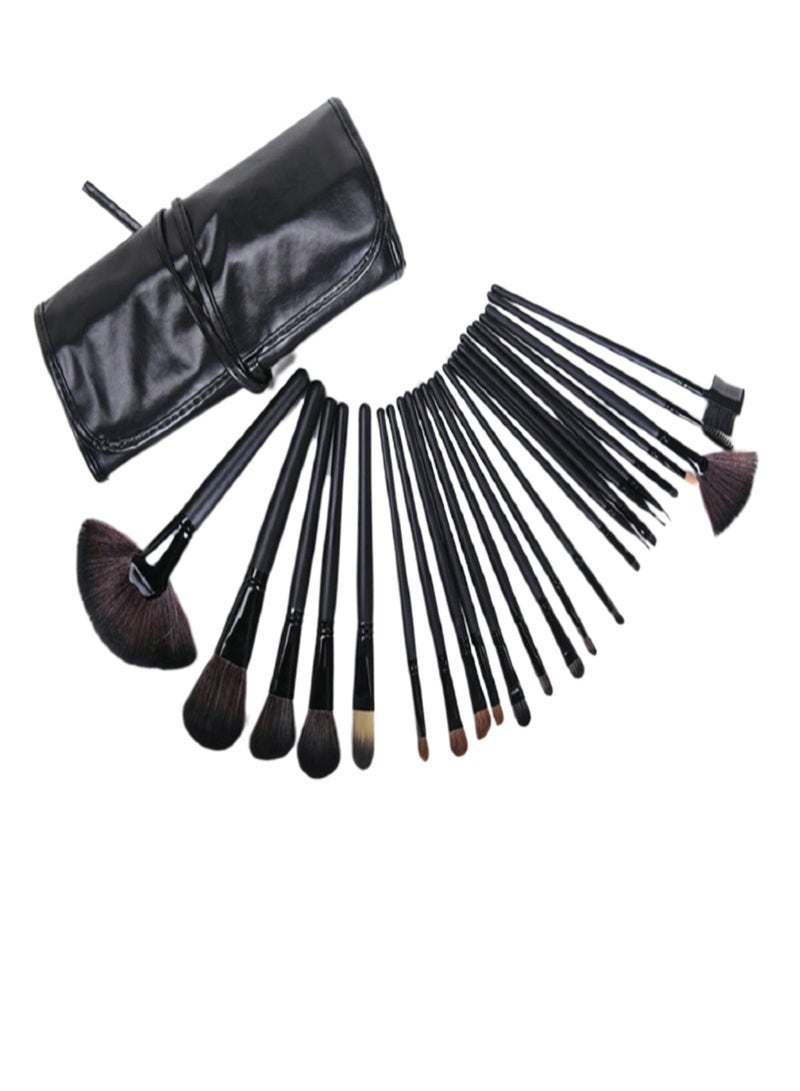 Generic 24-Piece Makeup Brush Set With Bag And Face Cleansing Puff Black - Image 1