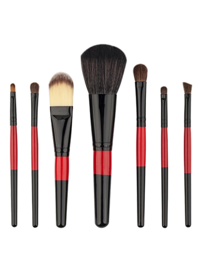 7-Piece Makeup Brush Set Black/Red/Brown - Image 1
