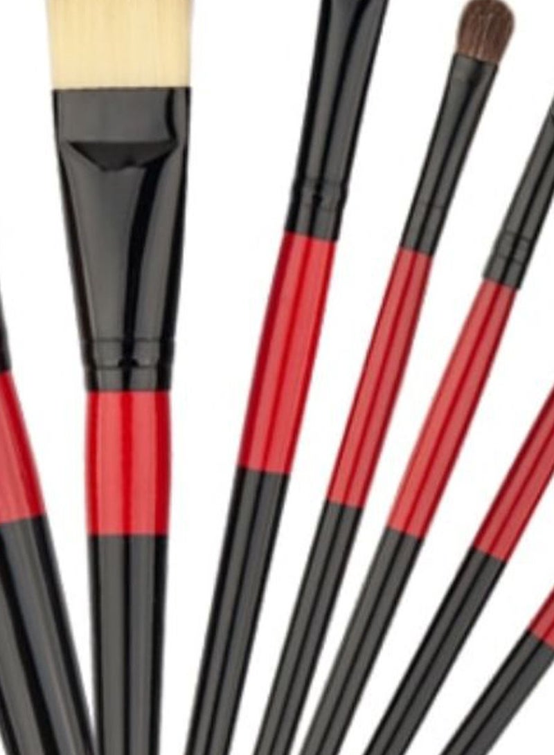 7-Piece Makeup Brush Set Black/Red/Brown - Image 2