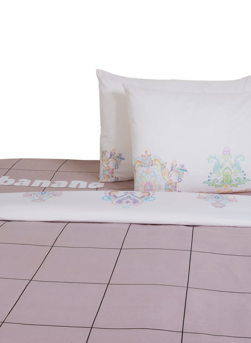 Noon East 5-Piece Bedding Set (1 Comforter + 1 Duvet Cover + 1 Fitted Bedsheet + 2 Pillowcase), Soft Touch Banana Grid Print King - Image 1