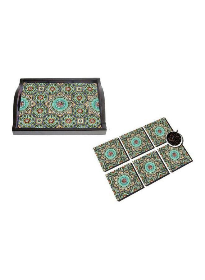 PHOTOBLOCK - 7-Piece Serving Tray With Coaster Set Green/Black/Orange - Image 1