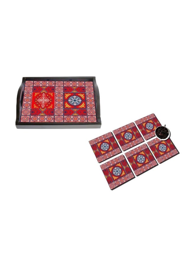 PHOTOBLOCK 7-Piece Serving Tray With Coaster Set Red/Yellow/Blue 