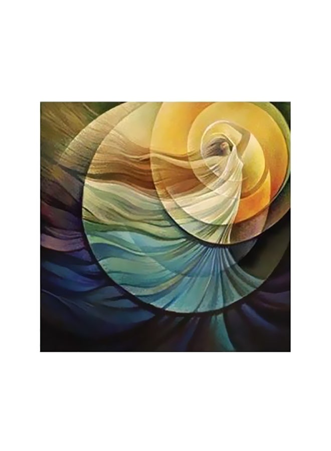 لوحة فنية بطبعة تجريدية لديكور الحائط أخضر/ أصفر/ رمادي 15x15سم