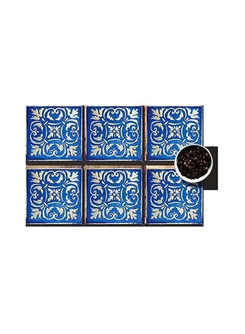 6-Piece Abstract Patterned Magnetic Coasters Blue/Gold 7x7cm