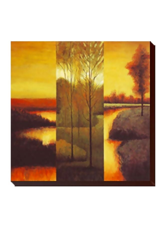 ستيكر فني لتزيين الحائط مع إطار أصفر/بني/رمادي 24x24سم