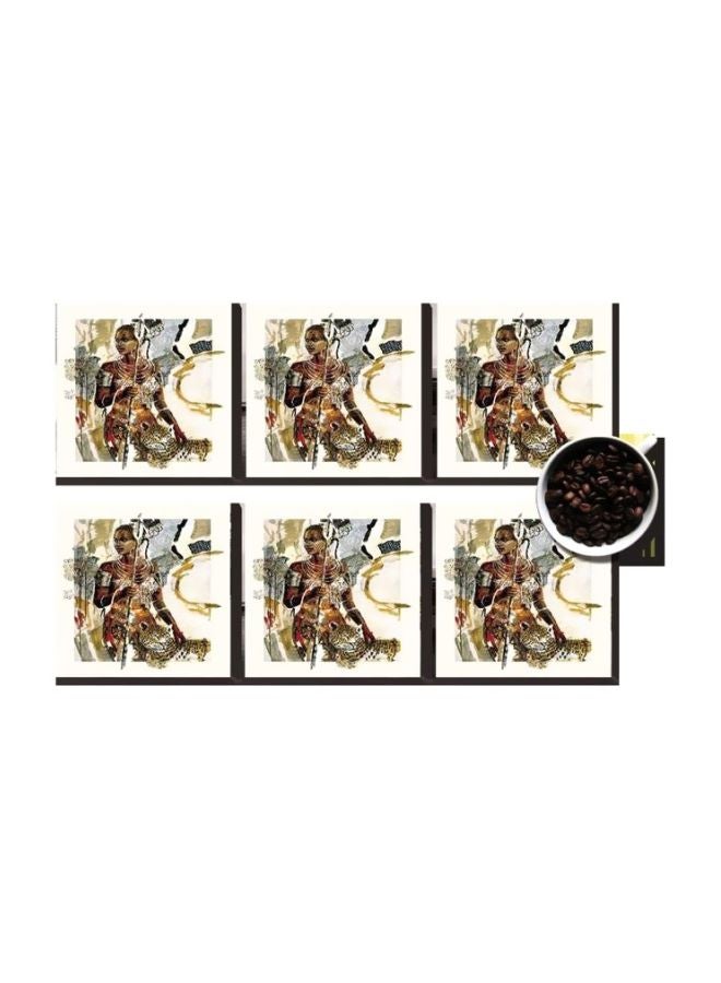 طقم حاملات أكواب مطبوعة مكون من 6 قطع متعدد الألوان 7x7سم