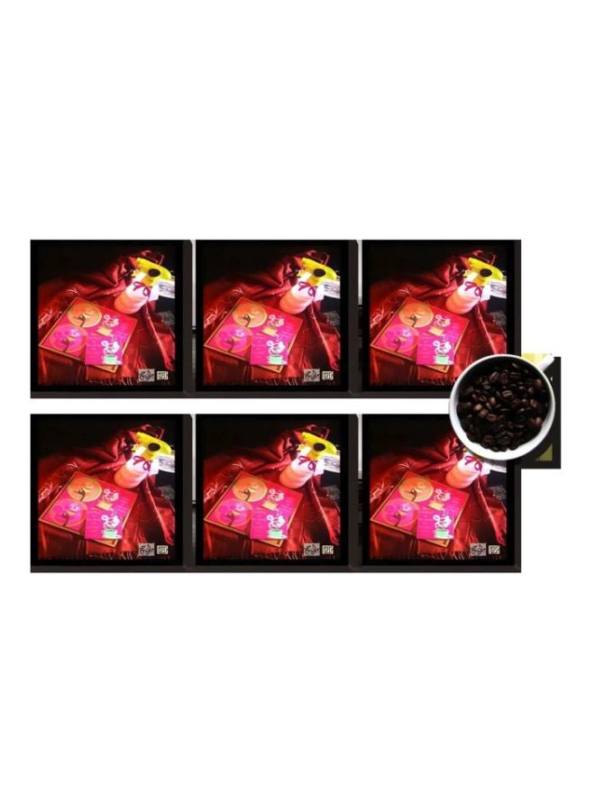 طقم قاعدة الأكواب 6 قطع وردي/ أصفر/ أسود 7x7سم