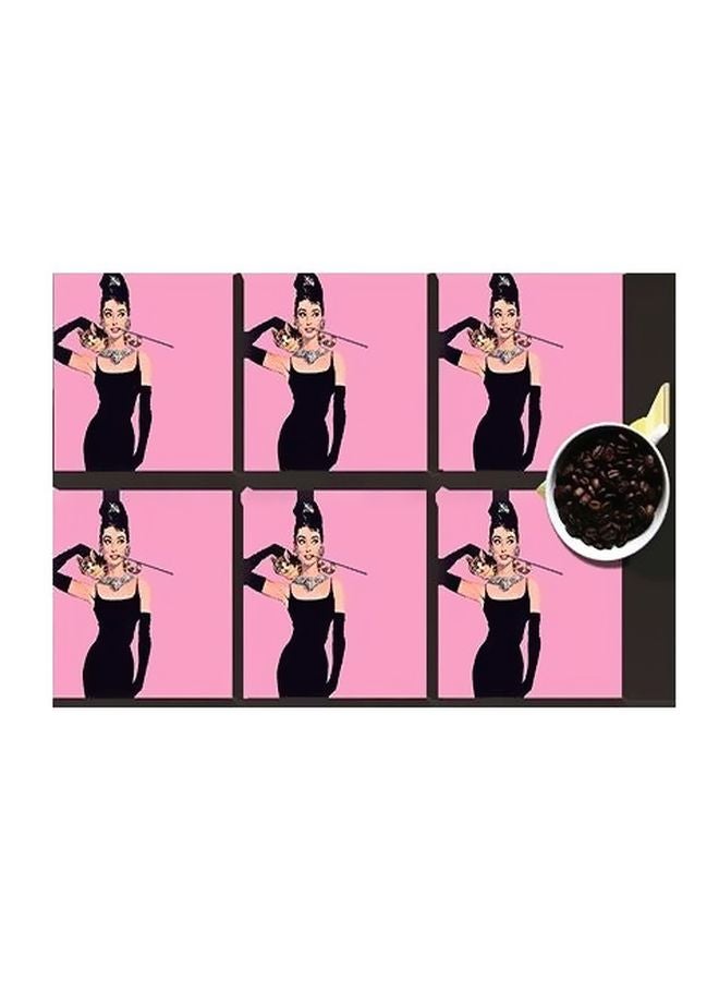 طقم قاعدة الأكواب 6 قطع وردي/أسود 7x7سم